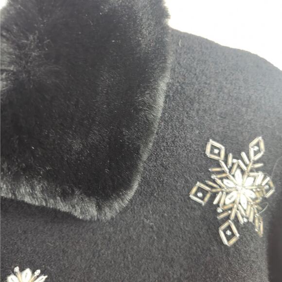 NWPT Nordic Design Wool Beaded Full Zip Sweater Black Size Petite Large - Picture 7 of 10